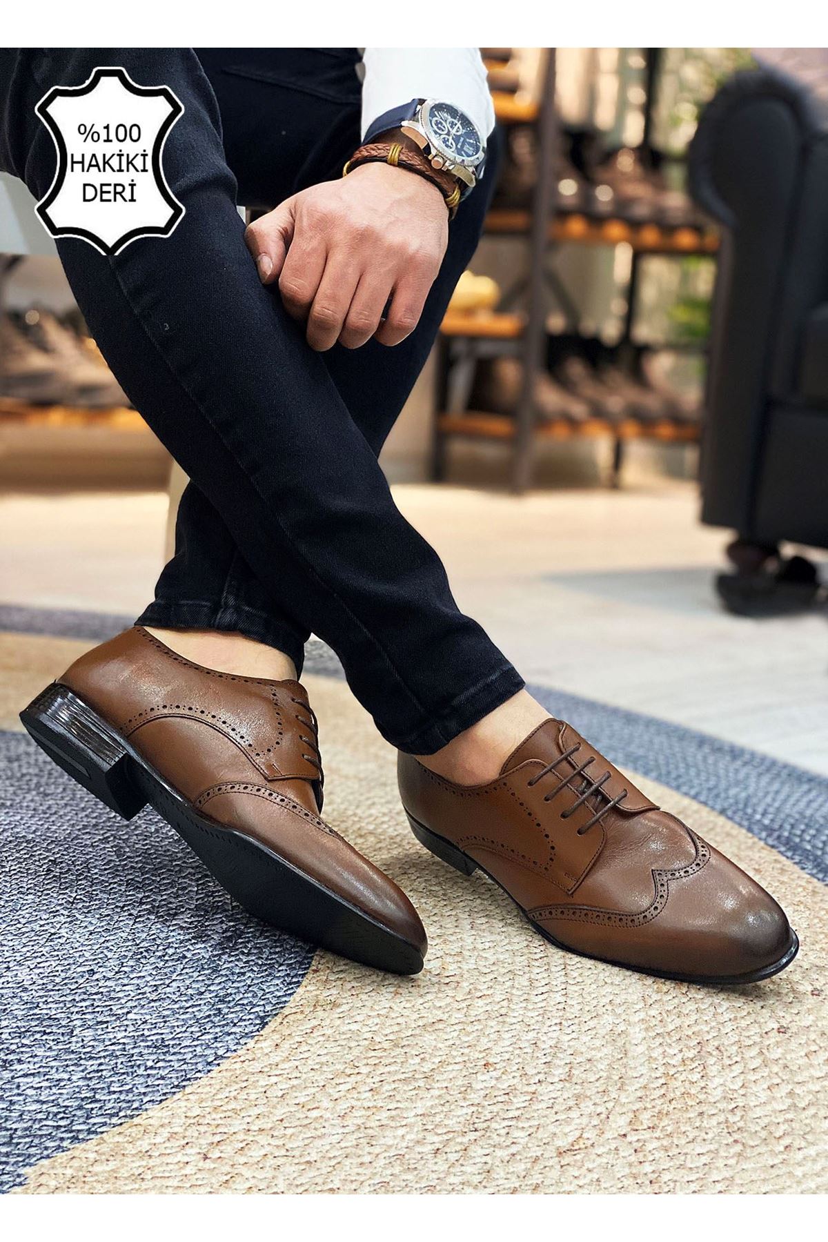 Boy Uzatan Gizli Topuk Taba Maskaratlı İtalyan Hakiki Deri Erkek Klasik Ayakkabı