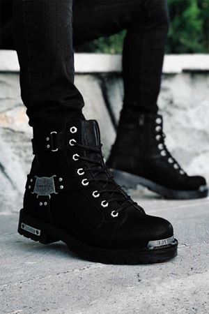 Boy Uzatan Gizli Topuk Siyah Motorcu Erkek Bot