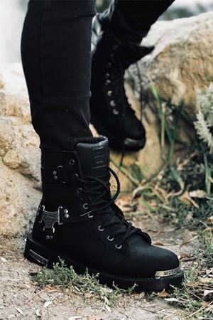 Boy Uzatan Gizli Topuk Siyah Motorcu Erkek Bot