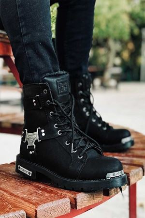 Boy Uzatan Gizli Topuk Siyah Motorcu Erkek Bot