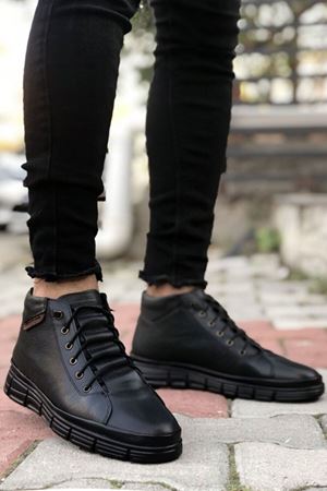 Boy Uzatan Gizli Topuk Siyah Lastikli Kısa Hakiki Deri Klasik Bot