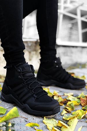 Boy Uzatan Gizli Topuk Siyah Outdoor Trekking Erkek Spor Bot