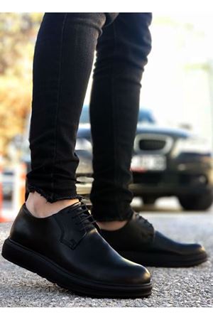 Boy Uzatan Gizli Topuk Klasik Model Deri Tarz Bağcıklı Siyah Erkek Ayakkabı