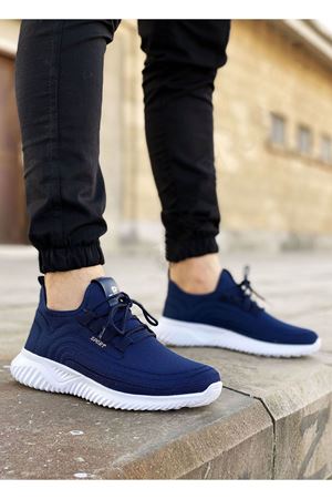 Boy Uzatan Gizli Topuk Lacivert Triko Erkek Spor Ayakkabı