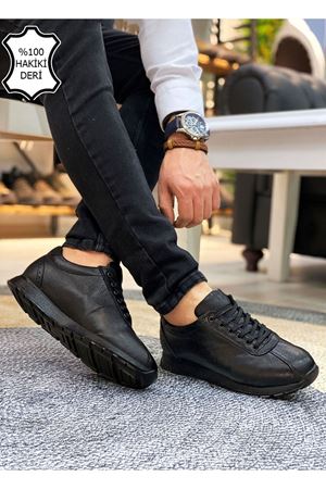 Boy Uzatan Gizli Topuk Siyah Hakiki Deri Erkek Spor Ayakkabı