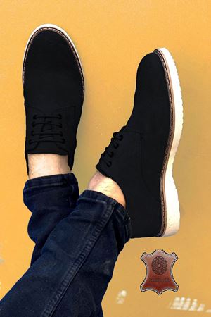 Boy Uzatan Gizli Topuk Siyah Süet Hakiki Deri Erkek Klasik Ayakkabı