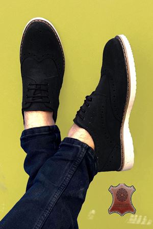 Boy Uzatan Gizli Topuk Siyah Süet Hakiki Deri Erkek Delikli Erkek Klasik Ayakkabı