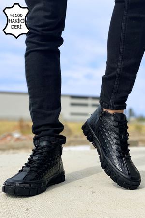 Boy Uzatan Gizli Topuk Siyah Croco Hakiki Deri Erkek Bot