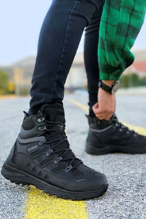 Boy Uzatan Gizli Topuk Siyah Füme Su Geçirmez Erkek Trekking Bot