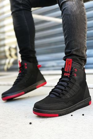 Boy Uzatan Gizli Topuk Siyah Kırmızı Erkek Günlük Spor Bot