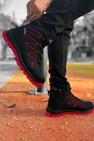 Boy Uzatan Gizli Topuk Siyah Kırmızı Street Erkek Outdoor Trekking Bot