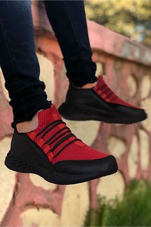 Boy Uzatan Gizli Topuk Kırmızı Bağcık Detay Fileli Erkek Spor Ayakkabı