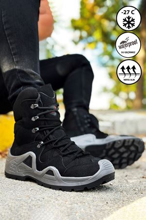 Boy Uzatan Gizli Topuk Siyah Füme Combat Gtx WaterProof Fermuarlı Bot
