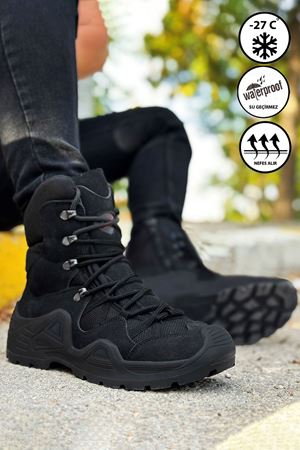 Boy Uzatan Gizli Topuk Siyah Combat Gtx WaterProof Fermuarlı Bot