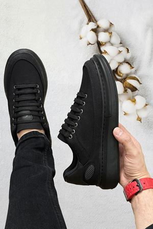 Boy Uzatan Gizli Topuk Siyah Keten Monarch Kalın Taban Erkek Günlük Ayakkabı