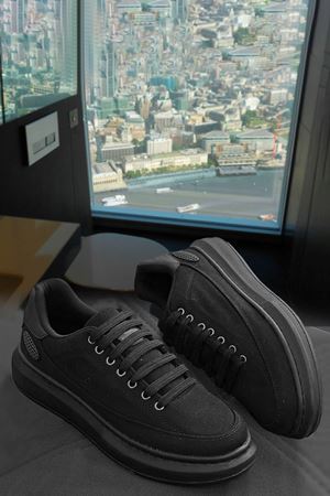 Boy Uzatan Gizli Topuk Siyah Keten Monarch Kalın Taban Erkek Günlük Ayakkabı