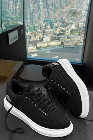 Boy Uzatan Gizli Topuk Siyah Beyaz Keten Monarch Kalın Taban Erkek Günlük Ayakkabı