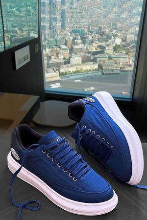 Boy Uzatan Gizli Topuk Lacivert Keten Monarch Kalın Taban Erkek Günlük Ayakkabı