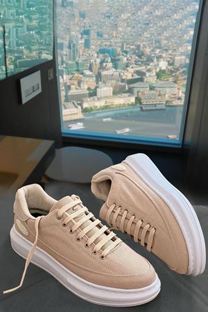 Boy Uzatan Gizli Topuk Bej Keten Monarch Kalın Taban Erkek Günlük Ayakkabı