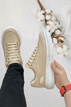 Boy Uzatan Gizli Topuk Bej Keten Monarch Kalın Taban Erkek Günlük Ayakkabı