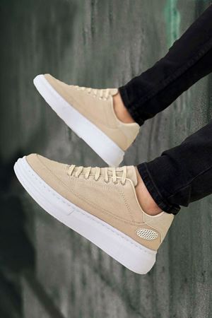 Boy Uzatan Gizli Topuk Bej Keten Monarch Kalın Taban Erkek Günlük Ayakkabı