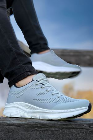 Boy Uzatan Gizli Topuk Gri Triko Örme Rahat Erkek Spor Ayakkabı