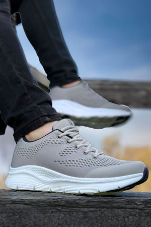 Boy Uzatan Gizli Topuk Bej Triko Örme Rahat Erkek Spor Ayakkabı