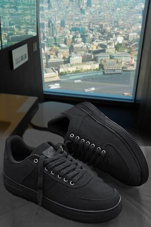 Boy Uzatan Gizli Topuk Siyah Keten Airforce Erkek Günlük Ayakkabı