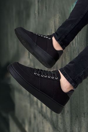 Boy Uzatan Gizli Topuk Siyah Keten Airforce Erkek Günlük Ayakkabı