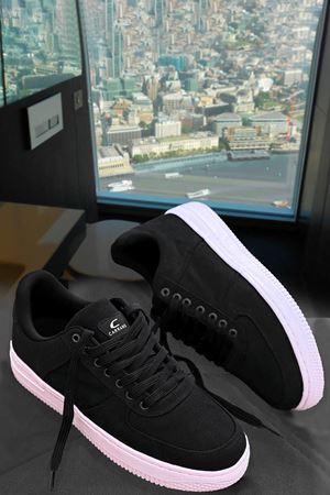 Boy Uzatan Gizli Topuk Siyah Beyaz Keten Airforce Erkek Günlük Ayakkabı