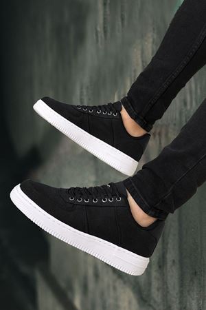 Boy Uzatan Gizli Topuk Siyah Beyaz Keten Airforce Erkek Günlük Ayakkabı