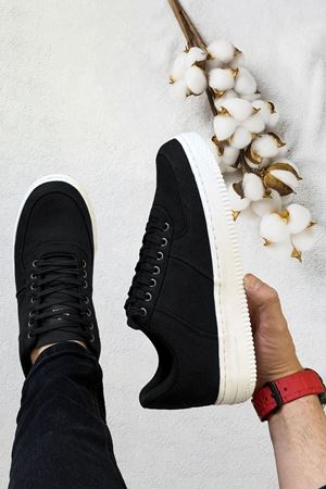 Boy Uzatan Gizli Topuk Siyah Beyaz Keten Airforce Erkek Günlük Ayakkabı