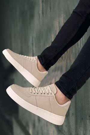 Boy Uzatan Gizli Topuk Bej Keten Airforce Erkek Günlük Ayakkabı