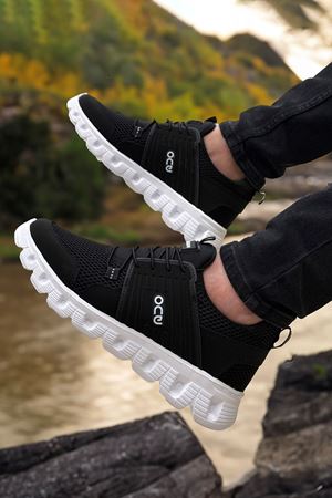 Boy Uzatan Gizli Topuk Siyah Beyaz Cloud Ultra Hafif Erkek Spor Ayakkabı