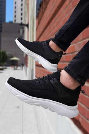 Boy Uzatan Gizli Topuk Siyah Beyaz Spike Ultra Hafif Erkek Spor Ayakkabı