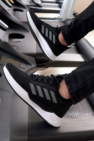 Boy Uzatan Gizli Topuk Siyah Beyaz Boost Desenli Erkek Spor Ayakkabı