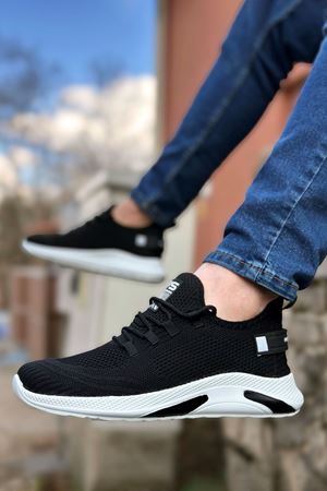 Boy Uzatan Gizli Topuk Siyah Beyaz Örme Triko Hafif Court Vision Spor Ayakkabı