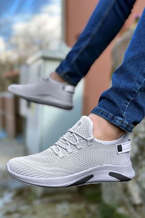 Boy Uzatan Gizli Topuk Gri Örme Triko Hafif Court Vision Spor Ayakkabı