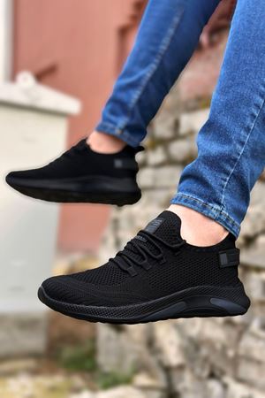 Boy Uzatan Gizli Topuk Siyah Örme Triko Hafif Court Vision Spor Ayakkabı
