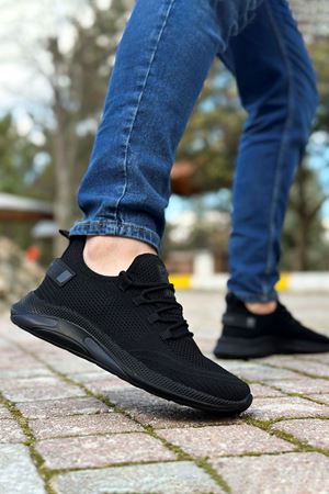 Boy Uzatan Gizli Topuk Siyah Örme Triko Hafif Court Vision Spor Ayakkabı