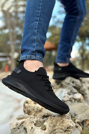 Boy Uzatan Gizli Topuk Siyah Örme Triko Hafif Court Vision Spor Ayakkabı