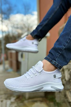 Boy Uzatan Gizli Topuk Beyaz Örme Triko Hafif Court Vision Erkek Spor Ayakkabı