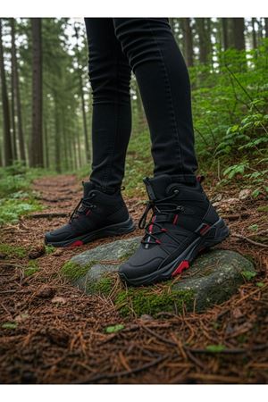 Boy Uzatan Gizli Topuk Siyah Kırmızı Outdoor Trekking Erkek Spor Bot