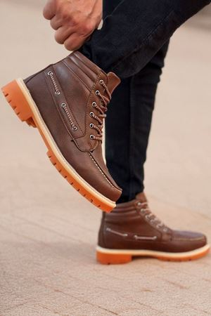 Boy Uzatan Gizli Topuk Kahve Retro Erkek Klasik Bot