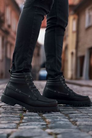 Boy Uzatan Gizli Topuk Siyah Retro Erkek Klasik Bot