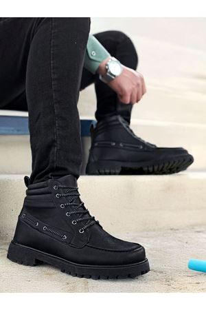 Boy Uzatan Gizli Topuk Siyah Retro Erkek Klasik Bot