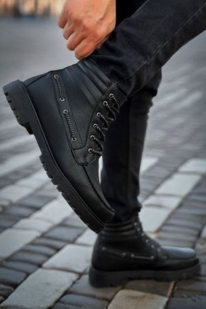 Boy Uzatan Gizli Topuk Siyah Retro Erkek Klasik Bot