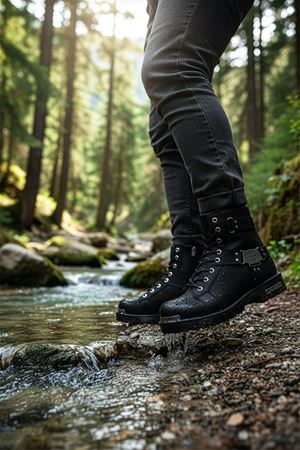 Boy Uzatan Gizli Topuk Siyah Motorcu Bot