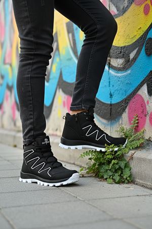 Boy Uzatan Gizli Topuk Siyah Beyaz Street Erkek Outdoor Trekking Bot - kopya