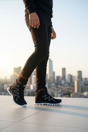 Boy Uzatan Gizli Topuk Siyah Beyaz Street Erkek Outdoor Trekking Bot - kopya